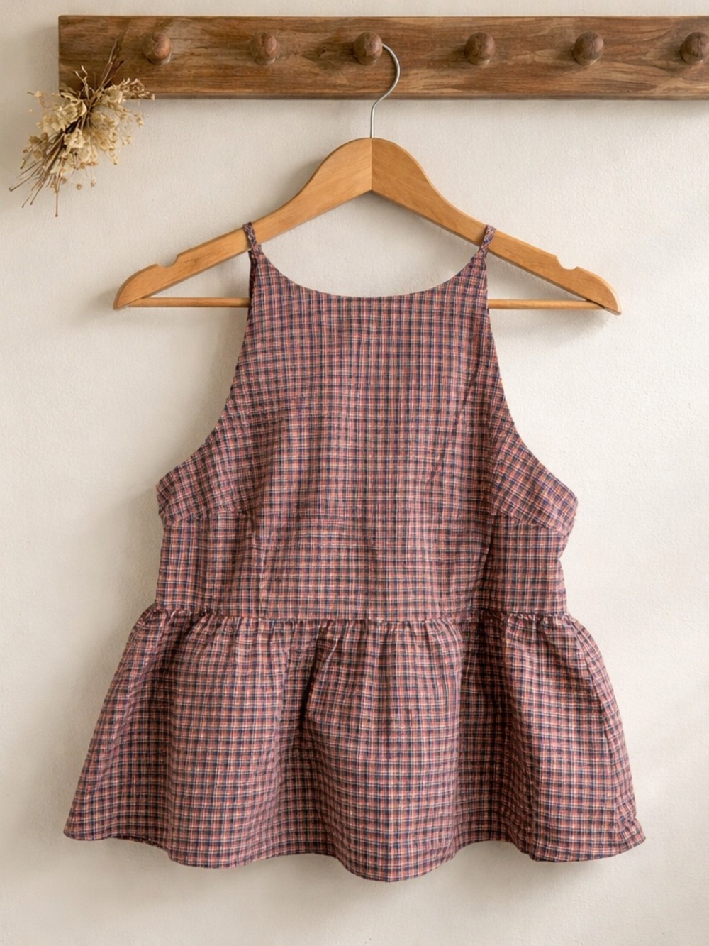 wild fable Rust Plaid Peplum Tank Top